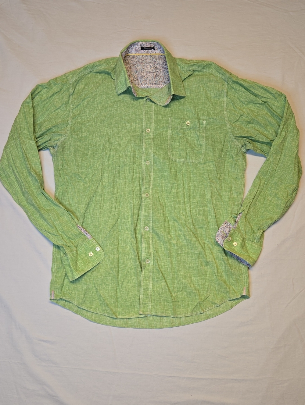Bugatchi Watermelon Green Long Sleeve Button Down Casual Cotton Dress Shirt